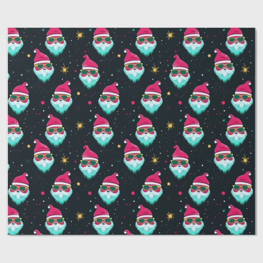 Retro Helder Roze Groovy Kerstman Kerstmis Cadeaupapier (Vlak)
