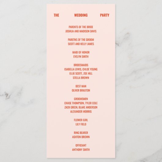 Retro Heldere & Kleurrijke Perzik Wedding Programmakaart (Achterkant)