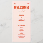 Retro Heldere & Kleurrijke Perzik Wedding Programmakaart (Voorkant)