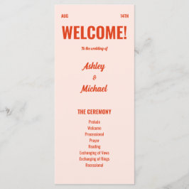 Retro Heldere & Kleurrijke Perzik Wedding Programmakaart