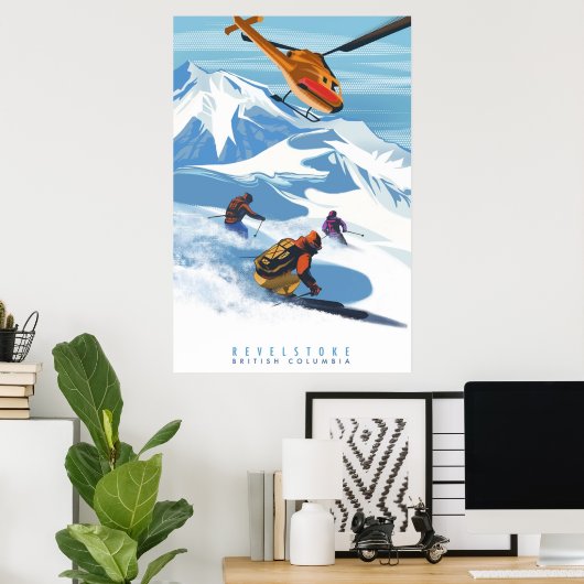 RETRO HELISKI REVELSTOKE SKI POSTER (Thuiskantoor)