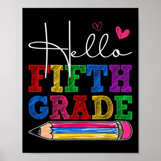 Retro Hello 5th Grade First Day Of School Boys Gir Poster (Voorkant)