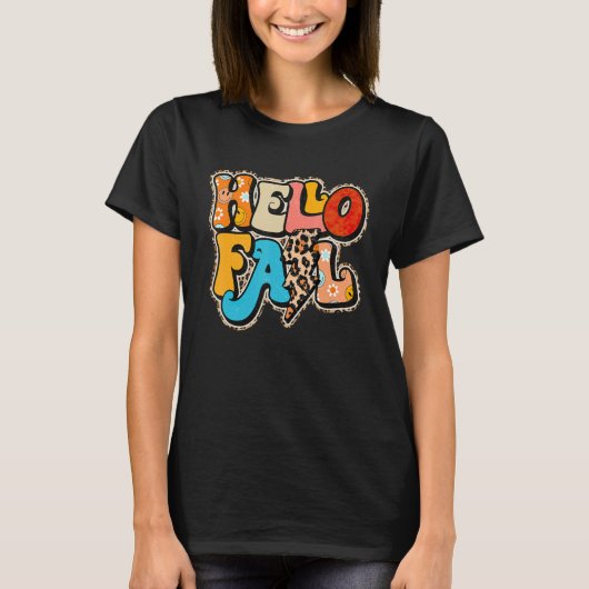 Retro Hello Fall Leopard Groovy Fall Autumn Seaso T-shirt (Voorkant)