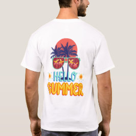 Retro Hello Summer Strand Sfeer Palmboom Achteraan T-shirt