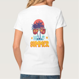 Retro Hello Summer Strand Sfeer Palmboom Achterkan T-shirt