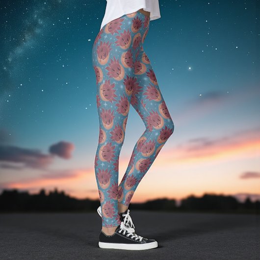 Retro Hemelse Zon en MaanRetro hemels Leggings