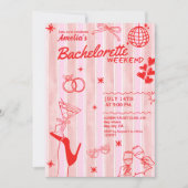 Retro Hen Rood en roze vrijgezellenweekend Kaart (Voorkant)