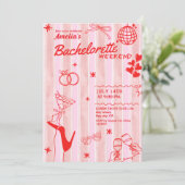 Retro Hen Rood en roze vrijgezellenweekend Kaart (Staand voorkant)