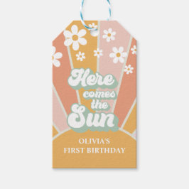 Retro Here comes the Sun Daisy boho verjaardag Cadeaulabel