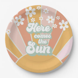Retro Here comes the Sun Daisy boho verjaardag Papieren Bordje