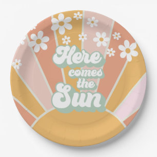 Retro Here comes the Sun Daisy boho verjaardag Papieren Bordje
