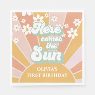 Retro Here comes the Sun Daisy boho verjaardag Servet