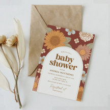Retro Herfst Bloemen Baby shower