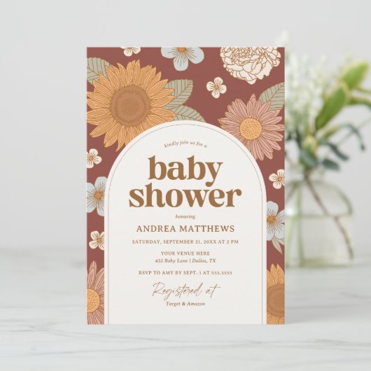 Retro Herfst Bloemen Baby shower Kaart (Staand voorkant)