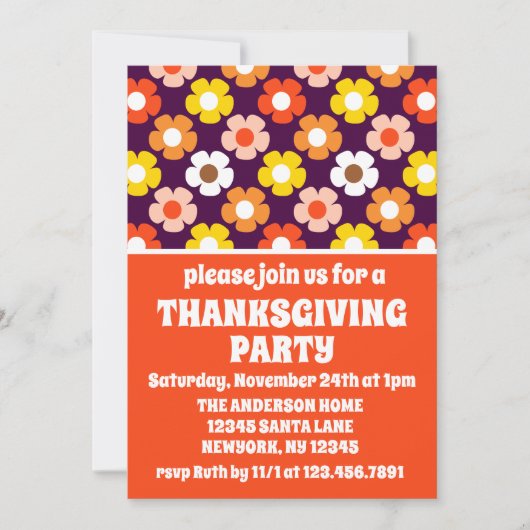 Retro Herfst Bloemen Paarse Thanksgiving Partij Kaart (Voorkant)