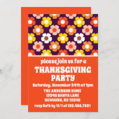 Retro Herfst Bloemen Paarse Thanksgiving Partij Kaart (Voorkant / Achterkant)