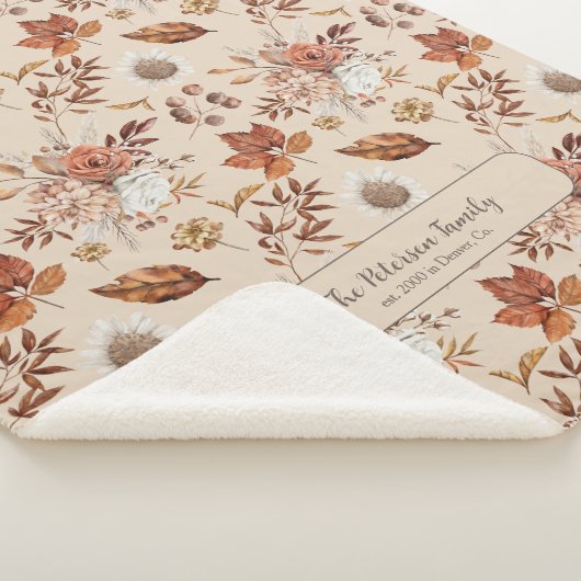 Retro herfst bloemenelegante familienaam gepersona sherpa deken (3/4)