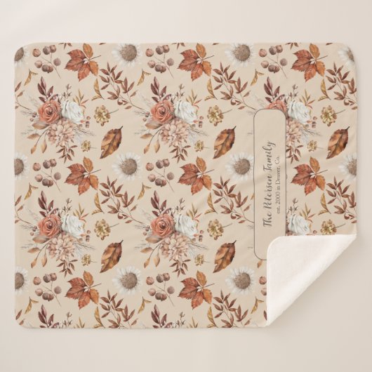 Retro herfst bloemenelegante familienaam gepersona sherpa deken (Voorkant (horizontaal))