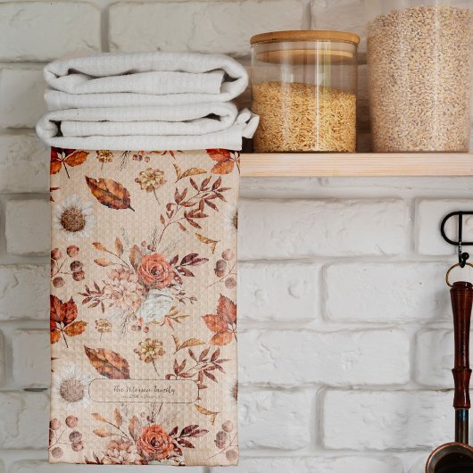 Retro herfst bloemenelegante familienaam gepersona theedoek