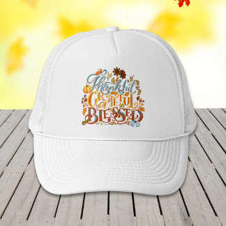 Retro Herfst Dankbaar Gelukkig Gezegende Typografi Trucker Pet