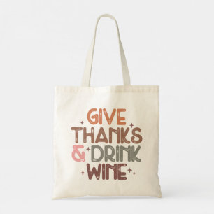 Retro Herfst "Geef Bedankt en Drink Wijn" Quote Tote Bag
