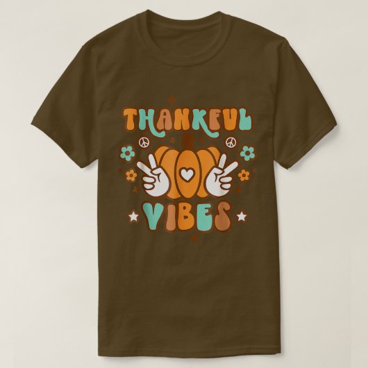 Retro Herfst herfst Thankful Vibes Thanksgiving Cu T-shirt (Design voorkant)