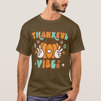 Retro Herfst herfst Thankful Vibes Thanksgiving Cu T-shirt