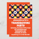 Retro Herfst Herfstbloemen Blauwe Thanksgiving Par Kaart (Voorkant / Achterkant)