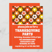 Retro Herfst Herfstbloemen Bruin Thanksgiving Part Kaart (Voorkant / Achterkant)