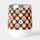 Retro Herfst Herfstbloemen Patroon Blauw (Achterkant)