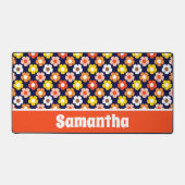 Retro Herfst Herfstbloemen Patroon Blauw Bureaumat (Voorkant)