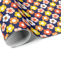 Retro Herfst Herfstbloemen Patroon Blauw