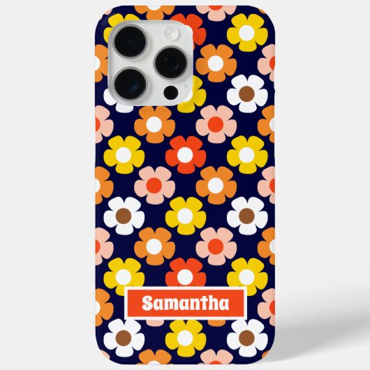 Retro Herfst Herfstbloemen Patroon Blauw Case-Mate iPhone Case (Achterkant)