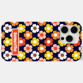 Retro Herfst Herfstbloemen Patroon Blauw Case-Mate iPhone Case (Achterkant (horizontaal))