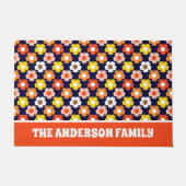 Retro Herfst Herfstbloemen Patroon Blauw Deurmat (Voorkant)