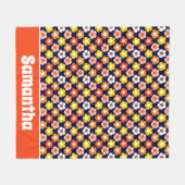 Retro Herfst Herfstbloemen Patroon Blauw Fleece Deken (Voorkant (Horizontaal))