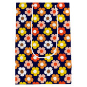 Retro Herfst Herfstbloemen Patroon Blauw Medium Cadeauzakje (Achterkant)