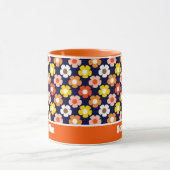 Retro Herfst Herfstbloemen Patroon Blauw Mok (Midden)
