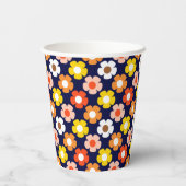 Retro Herfst Herfstbloemen Patroon Blauw Papieren Bekers (Achterkant)