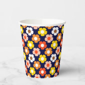 Retro Herfst Herfstbloemen Patroon Blauw Papieren Bekers (Links)