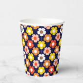 Retro Herfst Herfstbloemen Patroon Blauw Papieren Bekers (Rechts)