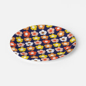 Retro Herfst Herfstbloemen Patroon Blauw Papieren Bordje (Gekanteld)