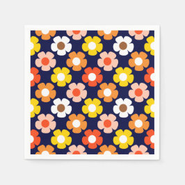 Retro Herfst Herfstbloemen Patroon Blauw Servet