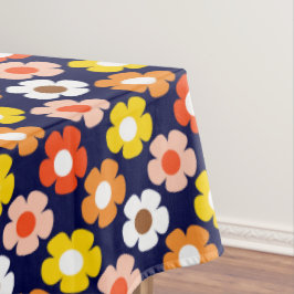 Retro Herfst Herfstbloemen Patroon Blauw Tafelkleed