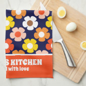 Retro Herfst Herfstbloemen Patroon Blauw Theedoek (Quarter Fold)