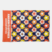 Retro Herfst Herfstbloemen Patroon Blauw Theedoek (Horizontaal)