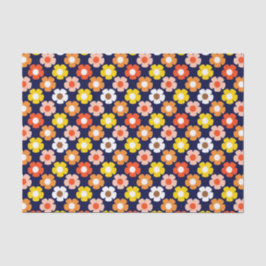 Retro Herfst Herfstbloemen Patroon Blauw Tissuepapier