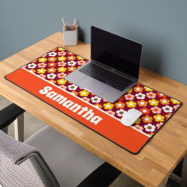 Retro Herfst Herfstbloemen Patroon Bourgogne Bureaumat