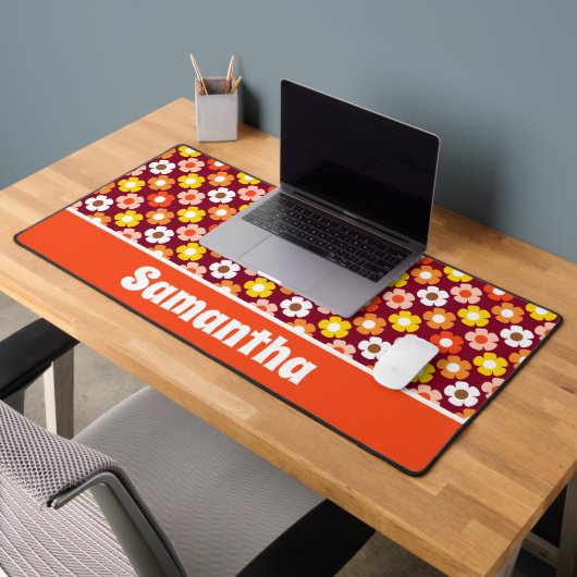 Retro Herfst Herfstbloemen Patroon Bourgogne Bureaumat (Kantoor 2)