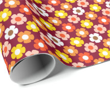 Retro Herfst Herfstbloemen Patroon Bourgogne